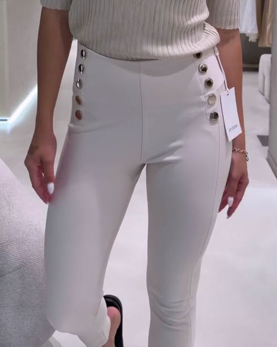 Broek Hoge Taille ZijKnoop Stretch