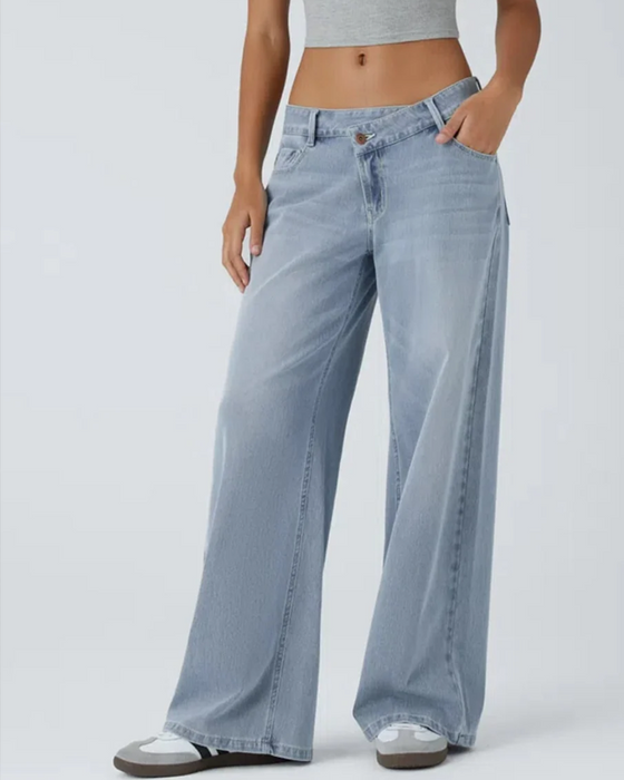 Jeans Asymmetrisch Lage Taille Wijde Pijp