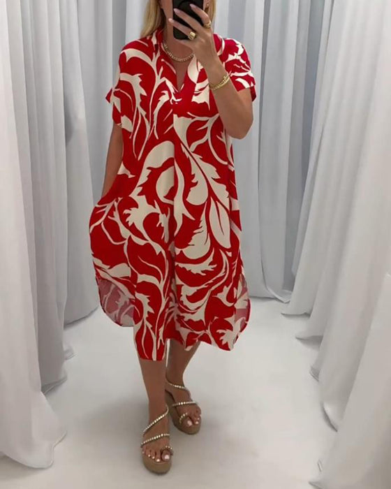 Casual jurk met contrasterende print en split