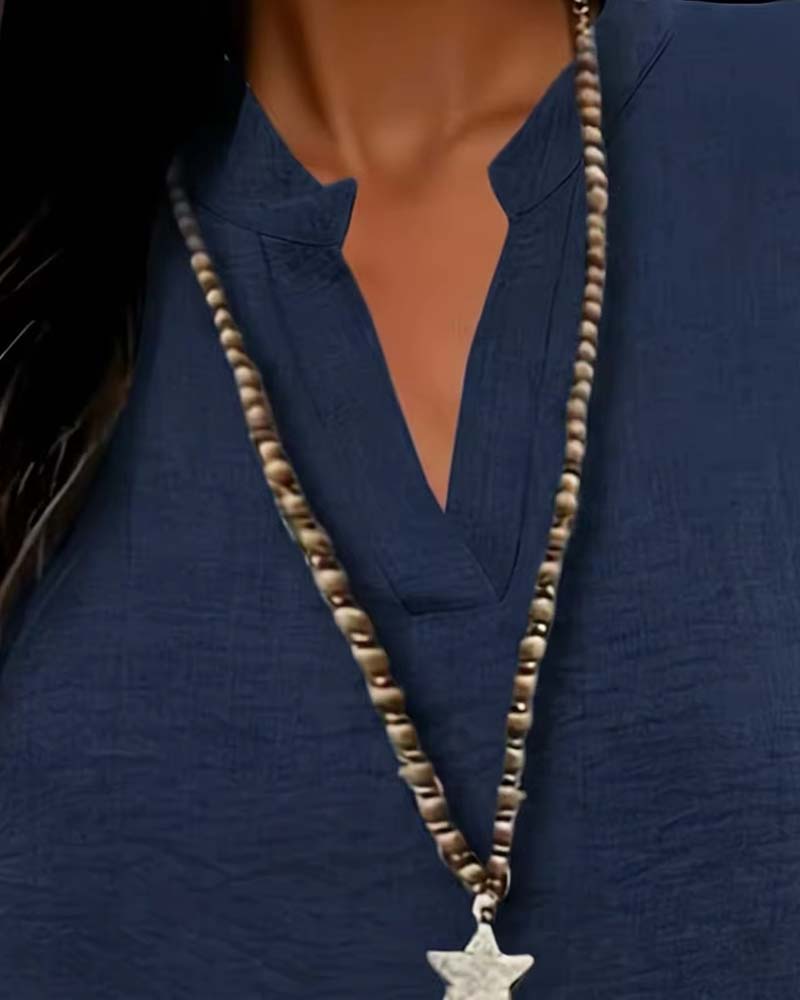 Blouse Effen Zijsplit Korte Mouw