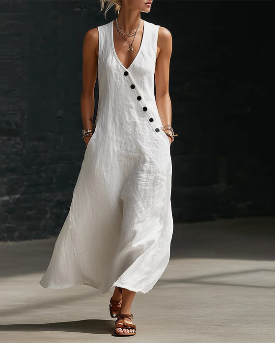 Jurk Effen Kleur Knoop Vest