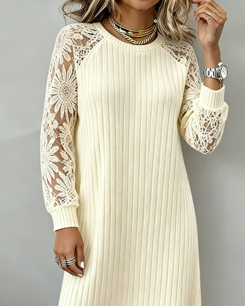 Effen Jurk Met Ronde Hals En Ribbelstof