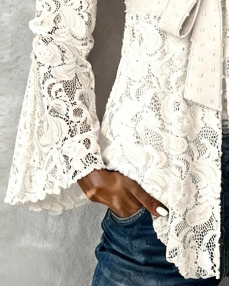 Effen Blouse Met Klokmouwen En V-Hals