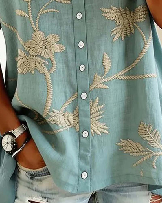 Blouse V-Hals Met Print Korte Mouwen