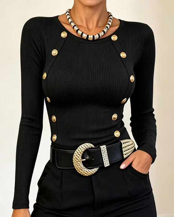 Top Knoop Slimfit Lange Mouw