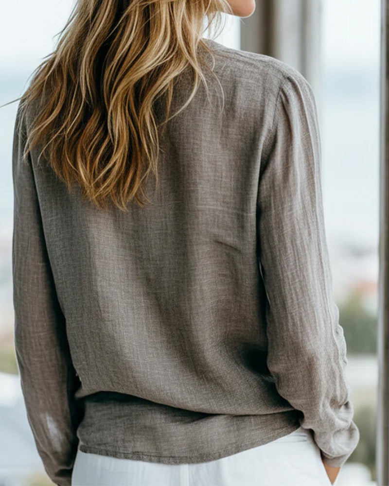 Blouse Lange Mouw Hoge Hals Ontspannen