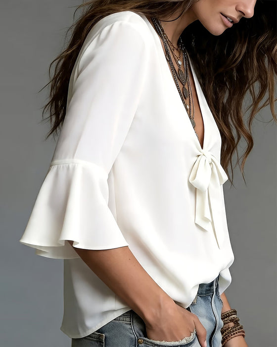Blouses V-Hals Strik Flare Mouw