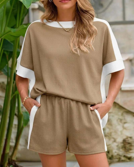 Set Kleurblok Korte Mouw Shorts Casual
