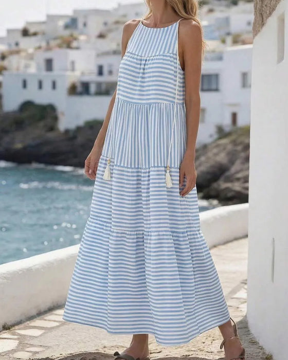 Jurk Gestreept Halter Gelaagd