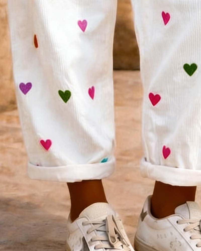 Broek Hart Elastische Taille Wijd Benen Kort