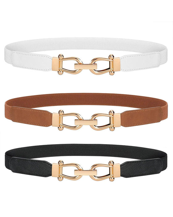 Dames Stretch Taille Riem Retro Elastische Smalle Riem Voor Dames Met Gouden Gesp