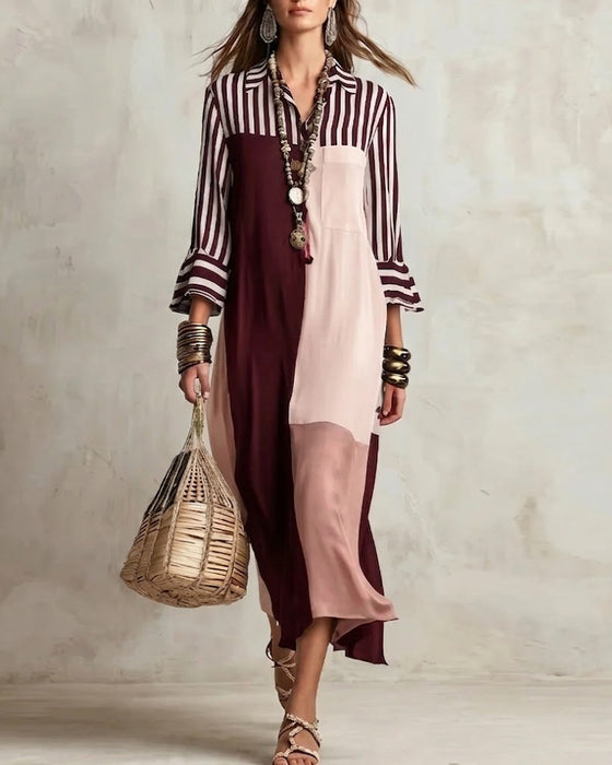 Jurk Kleurvlak Gestreept Contrast Shirt