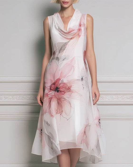 Jurk Mock Hals Mouwloos Bloemen