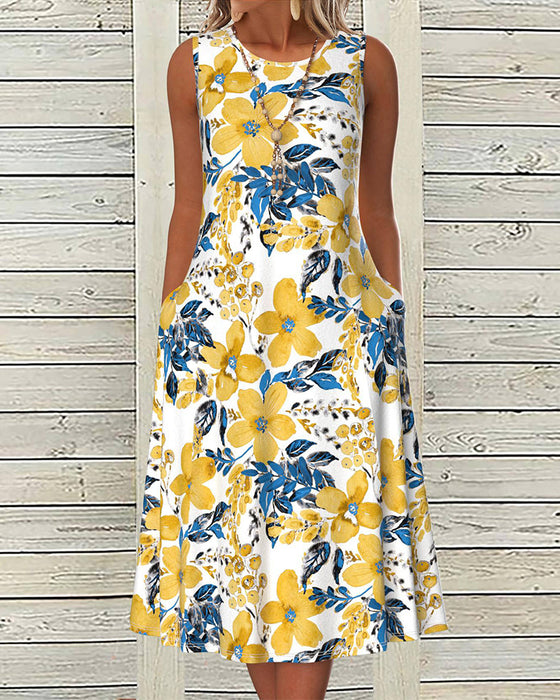 Mouwloze jurk met bloemenprint en zak