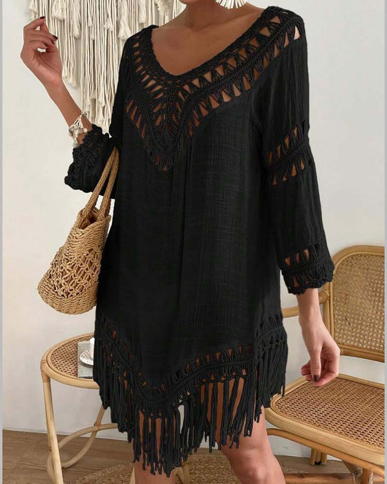 Cover Up V-Hals Effen Kleur Geperforeerd