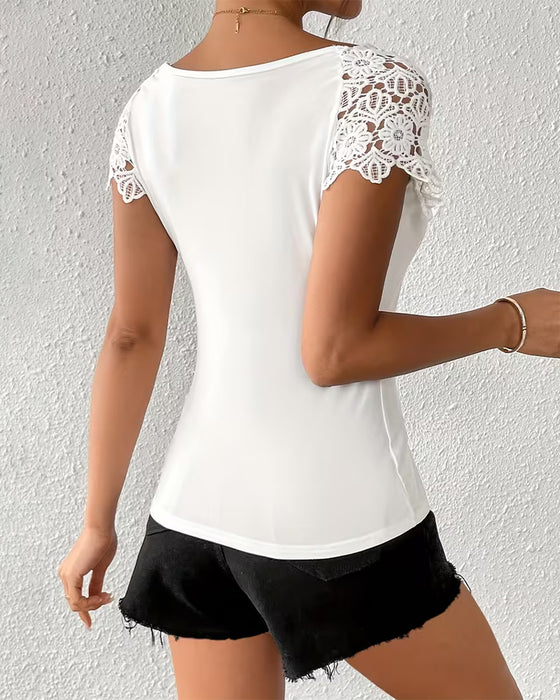 T-Shirt Kant Off-The-Shoulder Patchwork