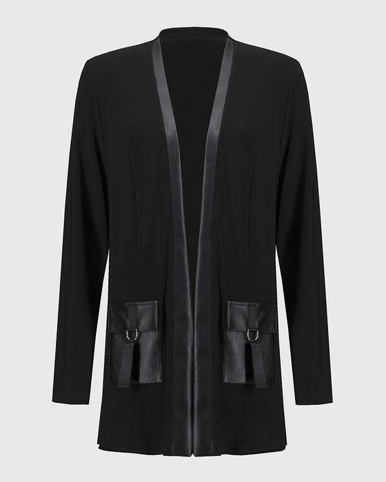 Mode effen kleur jas met patchwork en zak