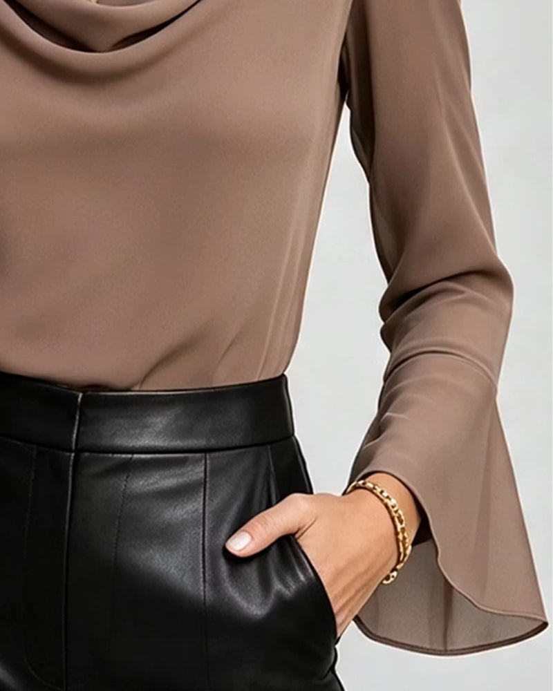 Blouse Mock Hals Lange Mouw Effen