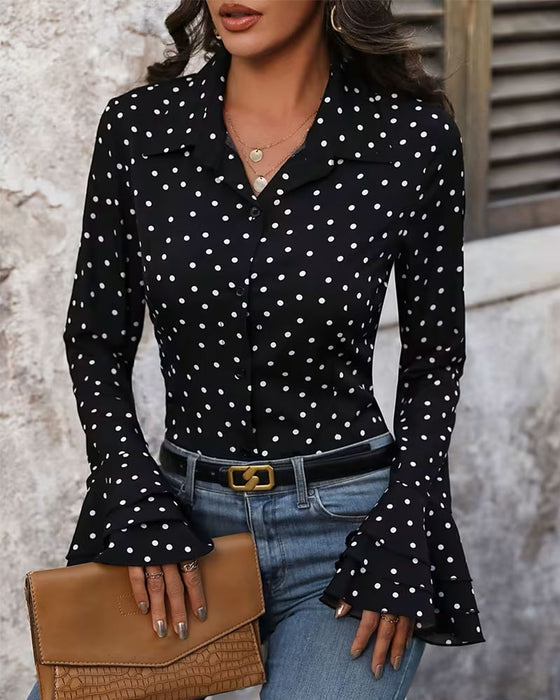 Blouse Stipjes Dubbele Laag Klokmouw