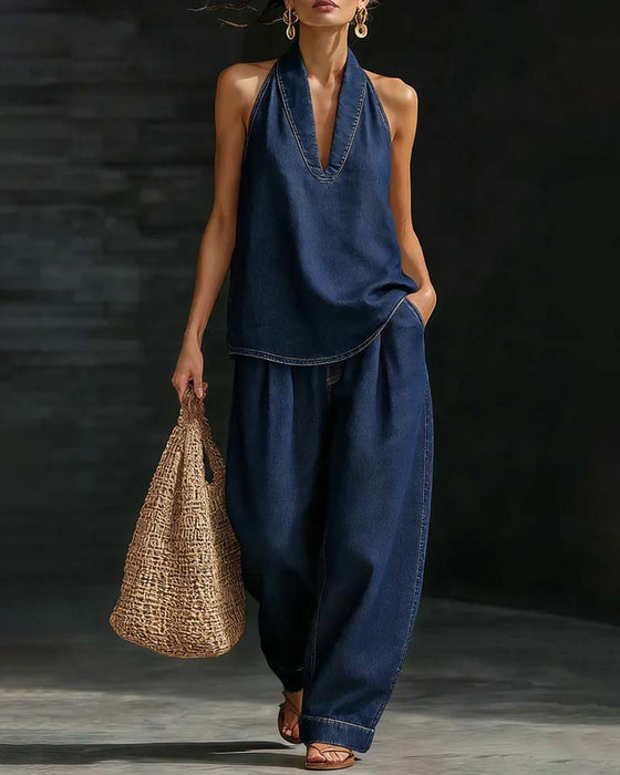 Set Mode Halterhals Denim