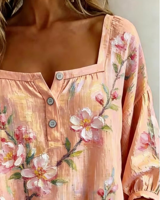 Blouse Bloemenprint Vierkante Hals