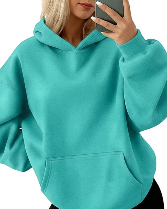 Hoodie Met Capuchon Zak Effen Los