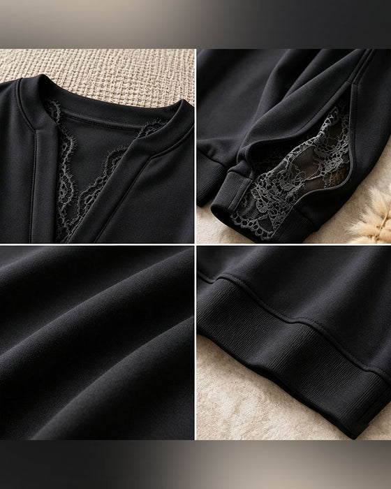 Sweatshirt V-Hals Split Kant Patchwork