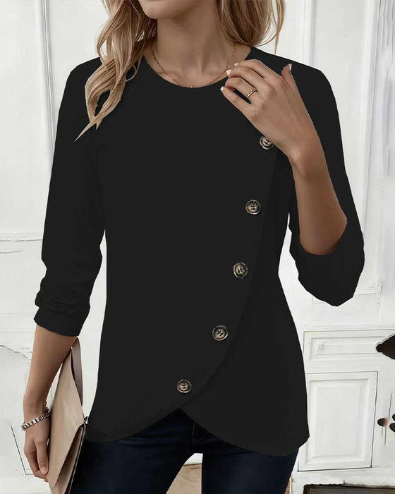 T-Shirt Onregelmatige Nepknoop Lange Mouw