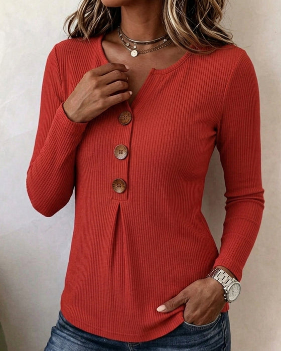 Geribde Slim-Fit Lange Mouw Top