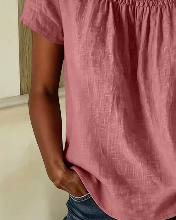 Blouse Vierkante Hals Gerimpeld Korte Mouw