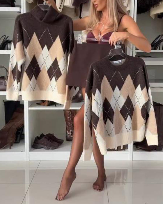 Trui Met Argyle Patroon, Rollkraag Ontwerp En Oversized Passform