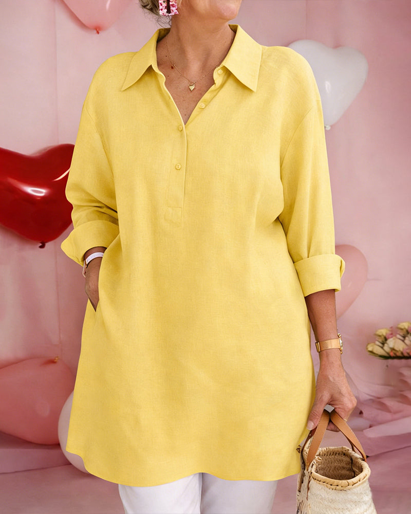 Overhemd Effen Midi-Lengte Katoen-Linnen