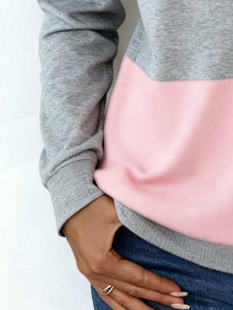 Lange Mouwen Sweatshirt Met Halve Rits En Colorblock