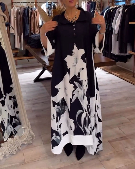 Jurk Revers Gedrukt Oversized Maxi