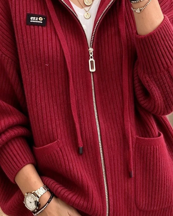 Cardigan Trekkoord Rits Zak Trui