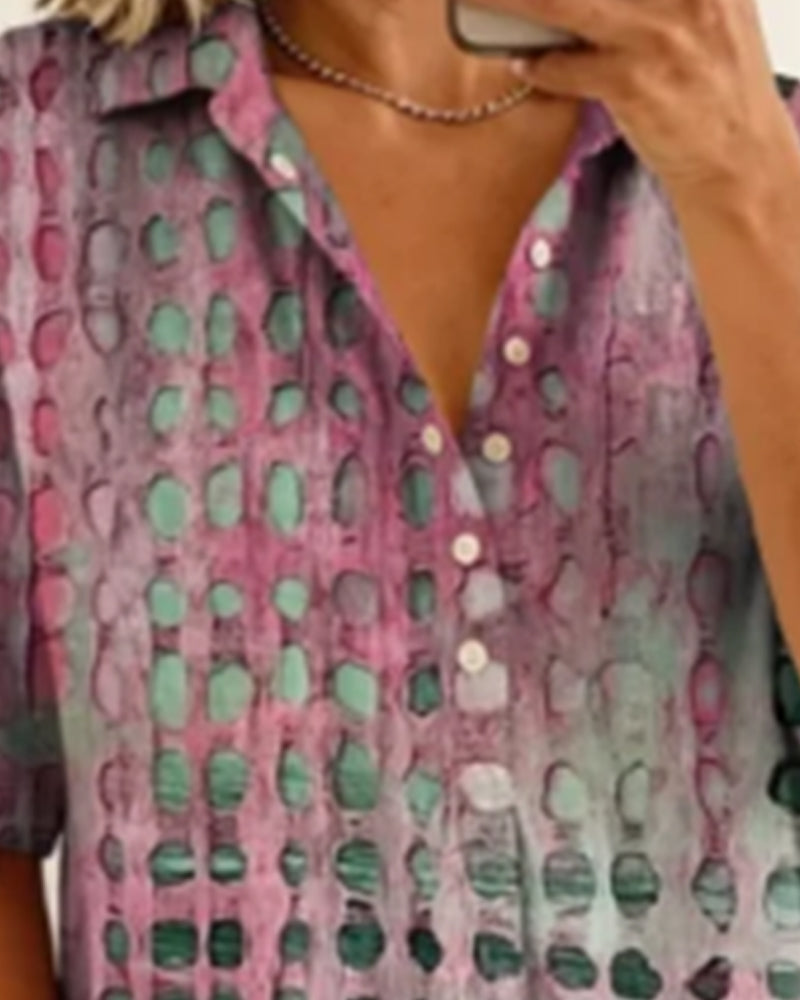 Blouse Stippenprint Knoop Half Knoopsluiting