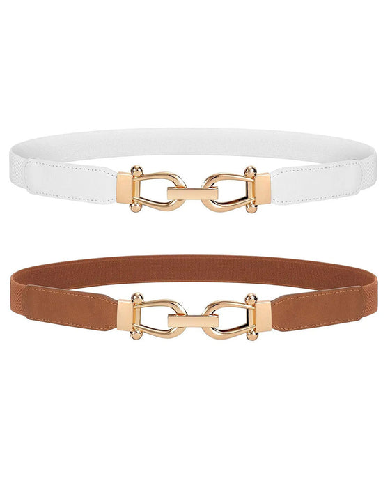 Dames Stretch Taille Riem Retro Elastische Smalle Riem Voor Dames Met Gouden Gesp