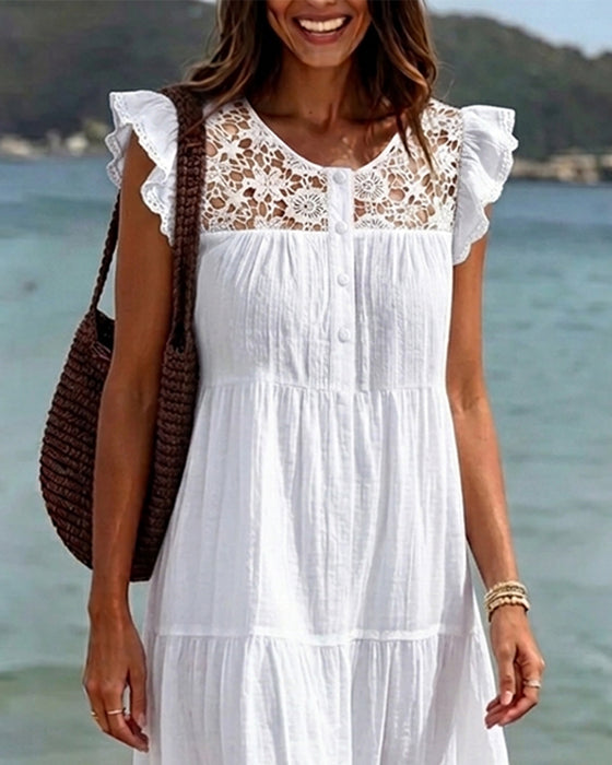 Jurk Flutter Mouw Kant Patchwork