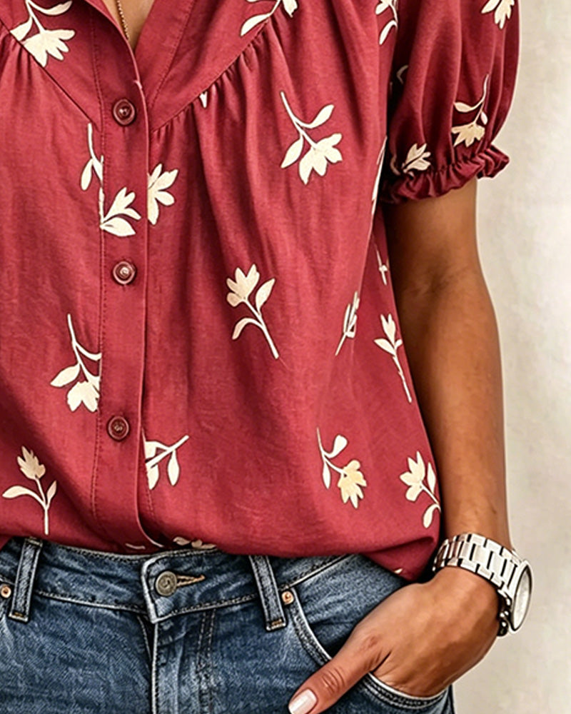 Blouse Ballon Mouw Casual Gerimpeld