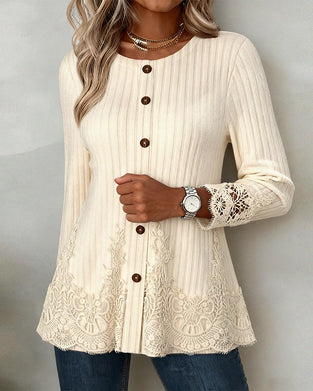 Langmouwige Blouse Met Ribbelstof En Geborstelde Afwerking