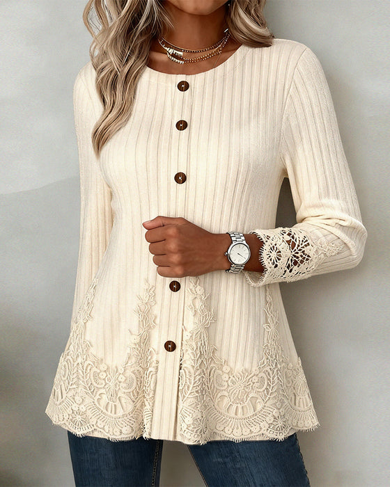 Langmouwige Blouse Met Ribbelstof En Geborstelde Afwerking