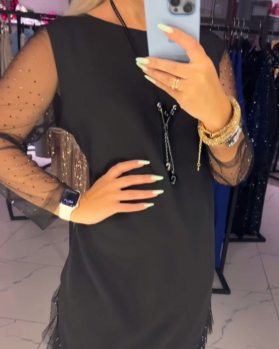 Jurk Ronde Hals Transparant Netwerk Stiksel