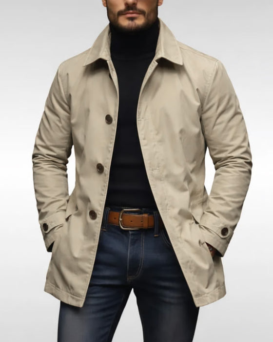 Weerbestendig Lang Jas | Heren Geïsoleerd Knoop Jack Outerwear