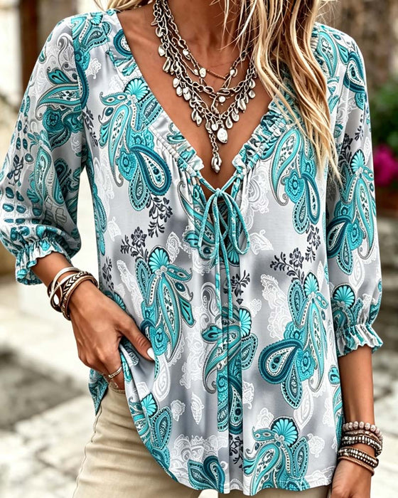 Blouses Paisley V-Hals Stropdas