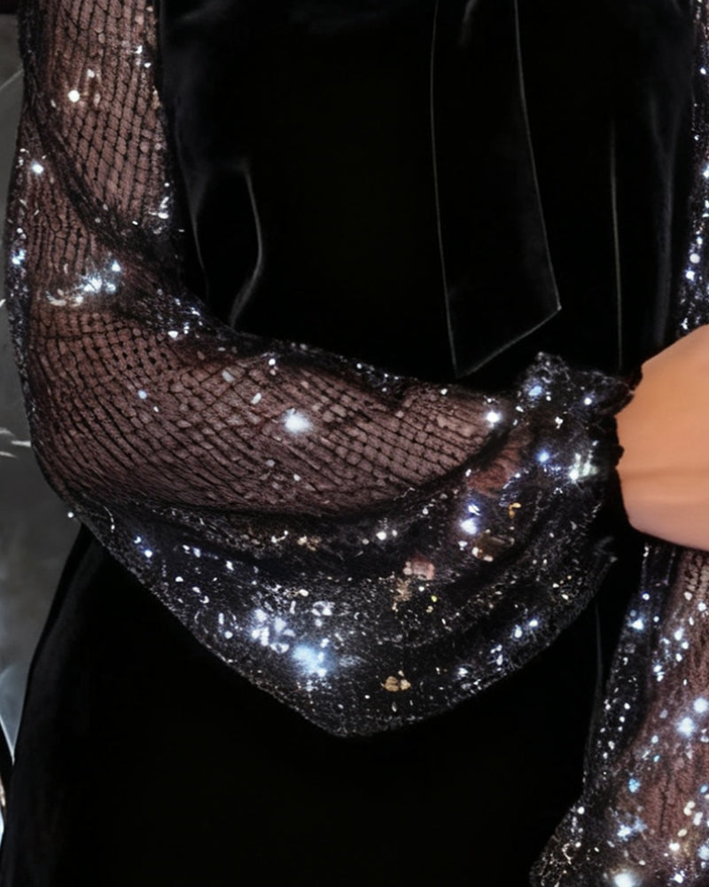 Elegante Jurk Met Lantaarnmouwen En Patchwork