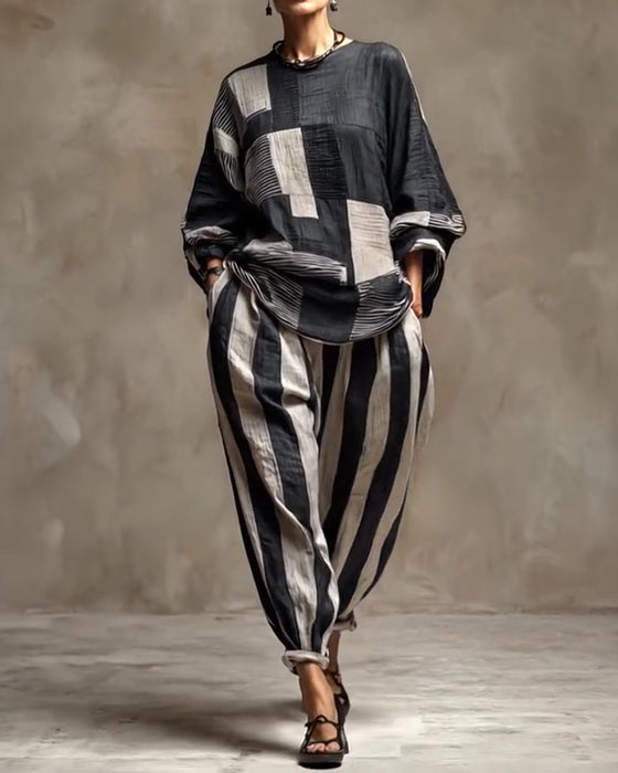 Casual Set Gestreept Ronde Hals Tweedelig