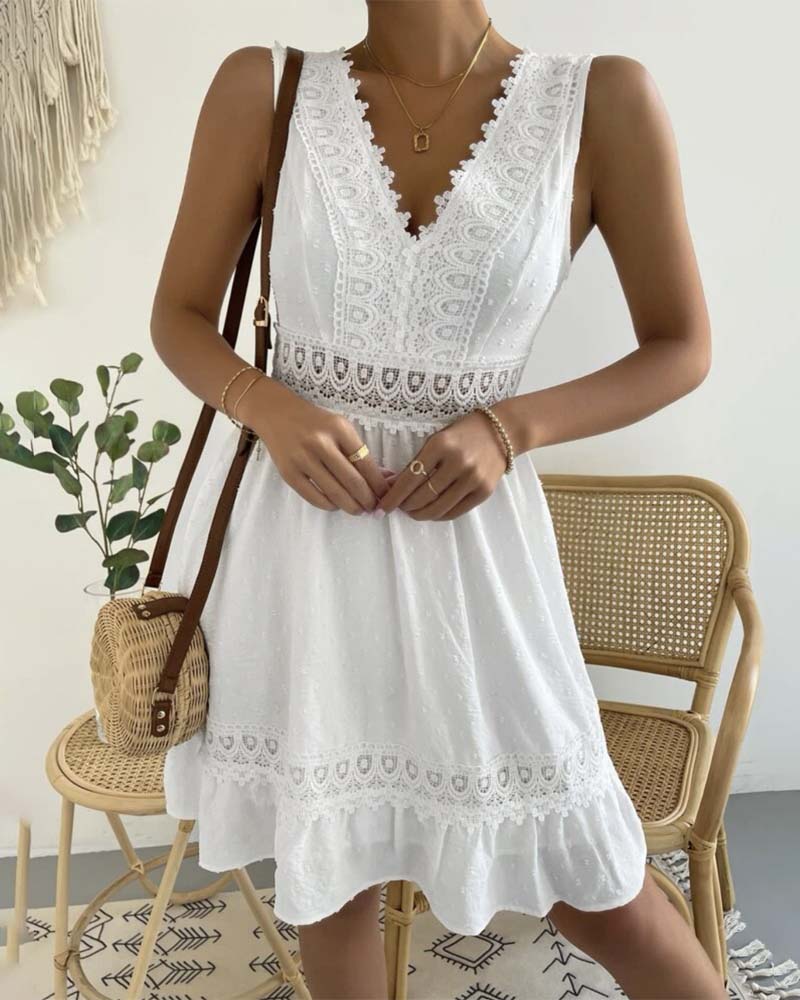 Jurk Effen Kleur Kant Rugvrij