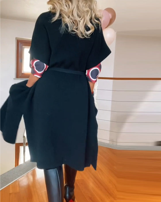 Casual effen kleur vest met halve mouw en zak