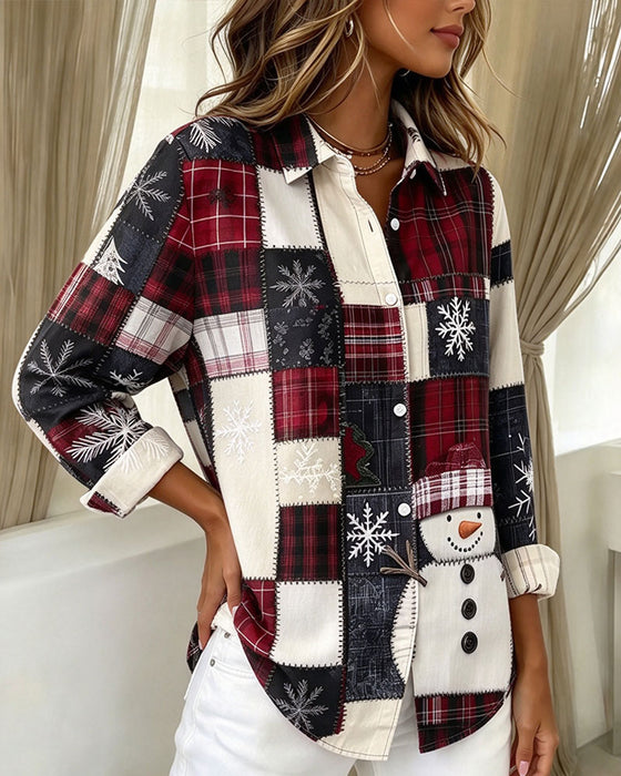 Overhemd Reverse Knoop Geruit Kerst Stijl