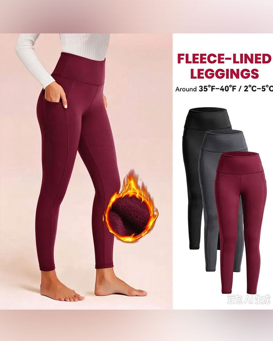 Dames Hoge Taille Fleece Gevoerde Leggings Met Zakken